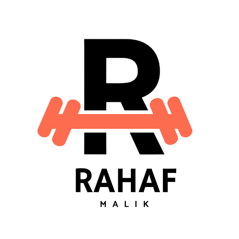 Rahaf Malik fitness coaching brand logo and barbell emblem
